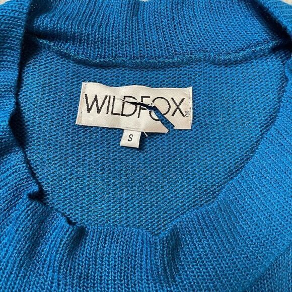 NWOT WildFox Women’s Small Blue Knit Screen Print Oversized Sweater Puff Sleeves - Picture 4 of 4